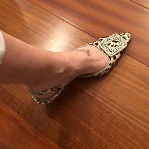 Manolo blahnik beige w/ brown animal print mules.